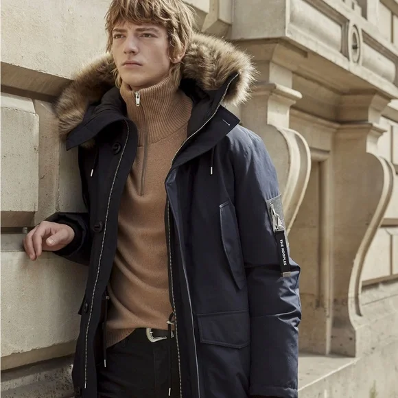 The Kooples Men’s Luxury Parka Coat – Size Large – NWT $788 Fur Trim Super Warm